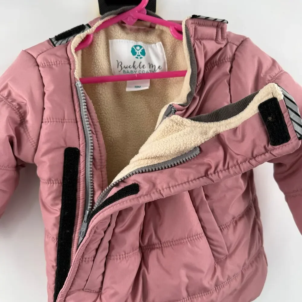Buckle Me Baby Coat Size 18M Car Seat Safety Toddler Girls Pink Puffer Jacket